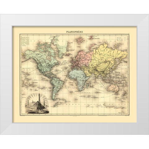 Planisphere - Migeon 1892 White Modern Wood Framed Art Print by Migeon