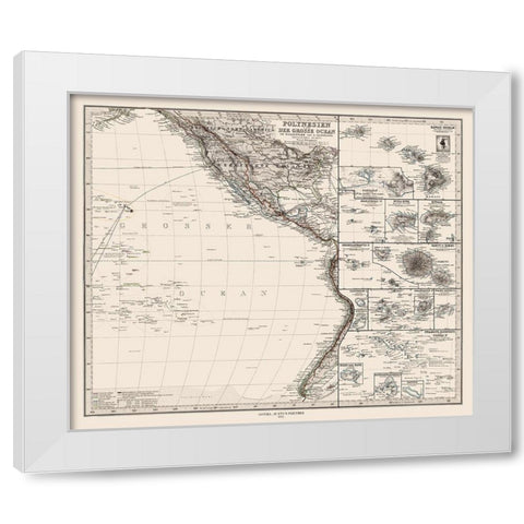 Pacific Polynesia Oceania - Petermann 1872 White Modern Wood Framed Art Print by Petermann