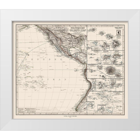 Pacific Polynesia Oceania - Petermann 1872 White Modern Wood Framed Art Print by Petermann
