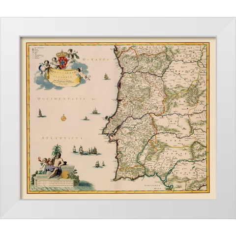 Iberian Peninsula Portugal - Visscher 1681 White Modern Wood Framed Art Print by Visscher