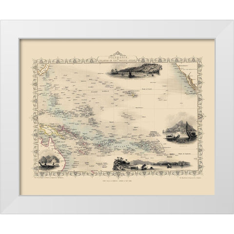 Polynesia Oceania - Tallis 1851 White Modern Wood Framed Art Print by Tallis