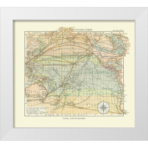 Pacific Ocean - Perthes 1914 White Modern Wood Framed Art Print by Perthes