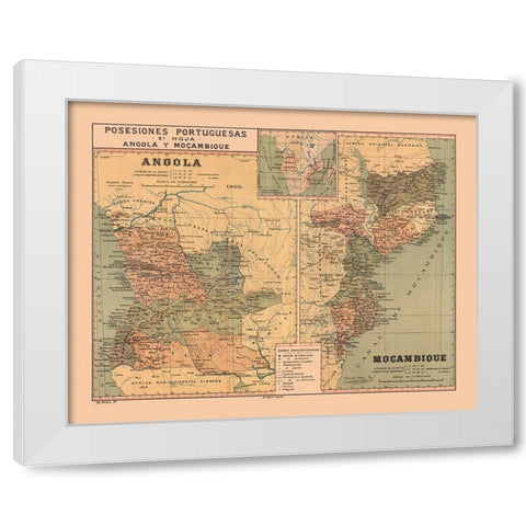 Portuguese Possessions Africa Mozambique Angola White Modern Wood Framed Art Print by Martine