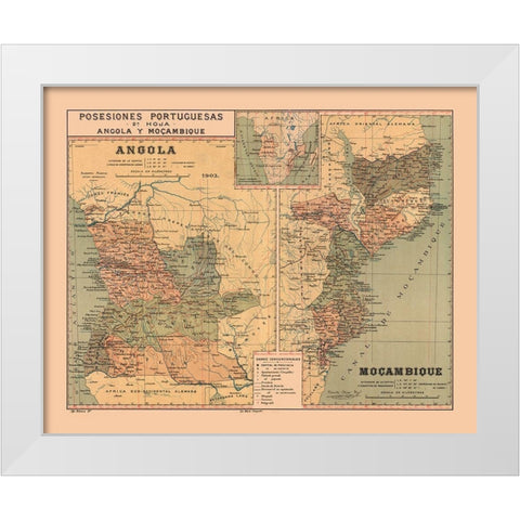Portuguese Possessions Africa Mozambique Angola White Modern Wood Framed Art Print by Martine