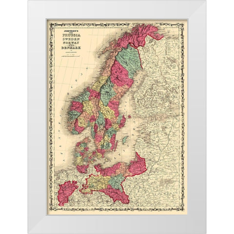 Scandinavia Prussia Sweden Norway Denmark White Modern Wood Framed Art Print by Johnson