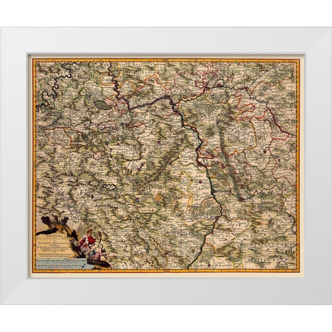 Rhine Region Germany - Visscher 1681 White Modern Wood Framed Art Print by Visscher