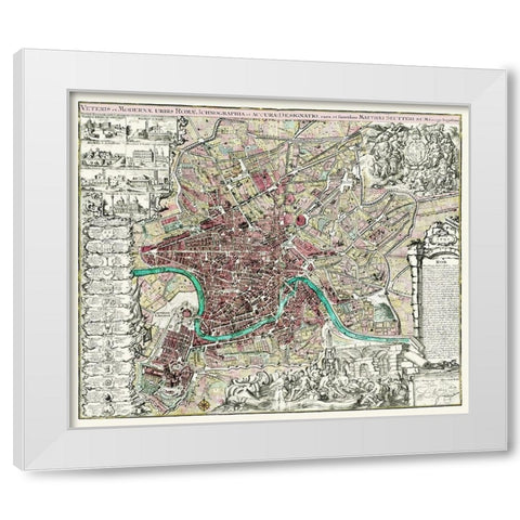 Rome Italy Panoramic - 1745 White Modern Wood Framed Art Print by Unknown