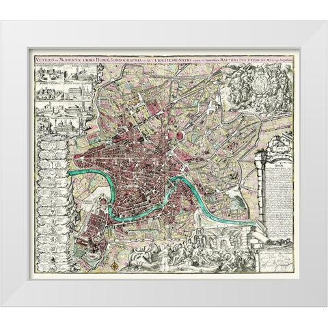 Rome Italy Panoramic - 1745 White Modern Wood Framed Art Print by Unknown