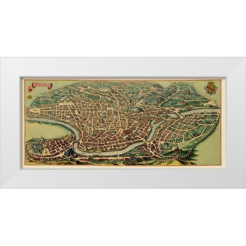 Rome Panoramic Italy - Mortier 1704 White Modern Wood Framed Art Print by Mortier