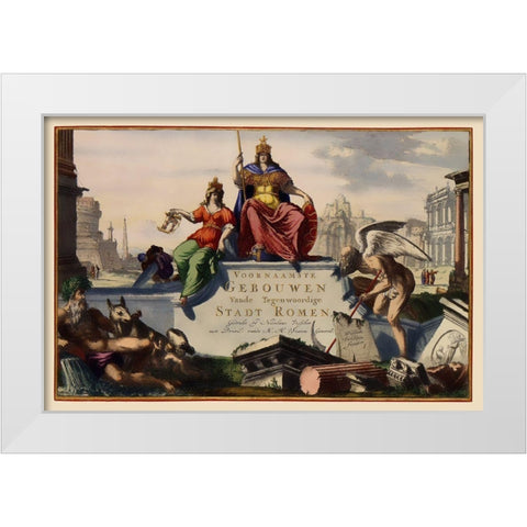 Rome Italy Title Page - Visscher 1681 White Modern Wood Framed Art Print by Visscher