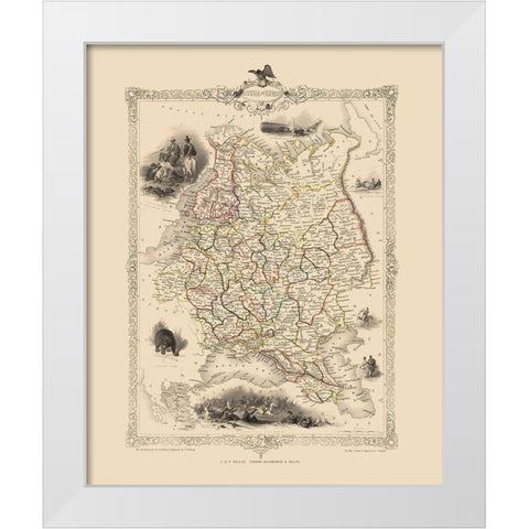 Europe Russia - Tallis 1851 White Modern Wood Framed Art Print by Tallis
