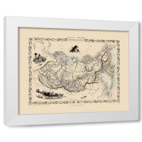Asia Russia - Tallis 1851 White Modern Wood Framed Art Print by Tallis