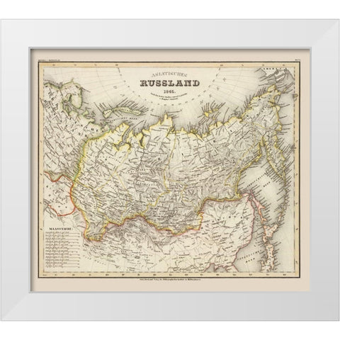 Asia Russia - Stich 1845 White Modern Wood Framed Art Print by Stich