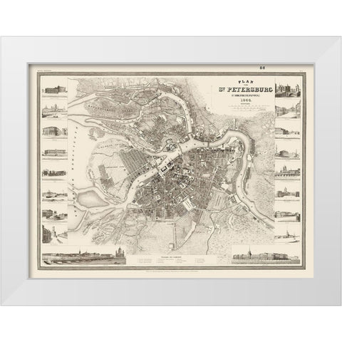Saint Petersburg Plan Russia - Meyer 1844 White Modern Wood Framed Art Print by Meyer
