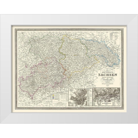 Saxony Province Germany - Weiland 1856 White Modern Wood Framed Art Print by Weiland