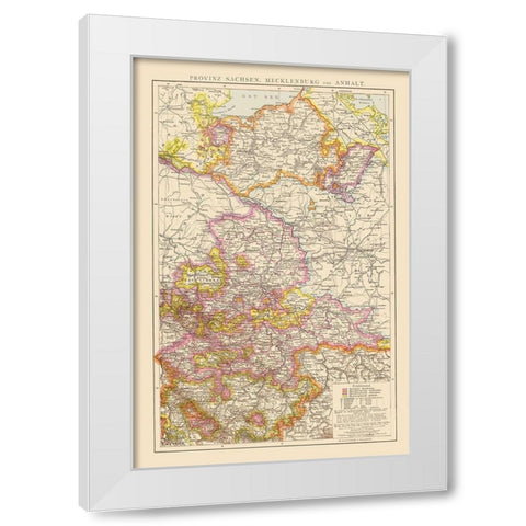 Saxony Mecklenburg Region Germany - Velhagen 1881 White Modern Wood Framed Art Print by Velhagen