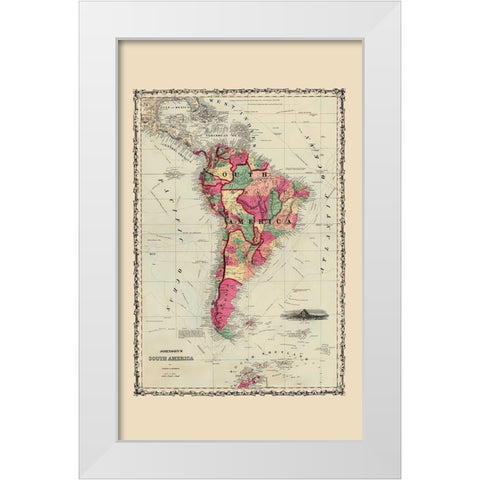 South America - Johnson 1860 White Modern Wood Framed Art Print by Johnson