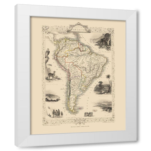 South America - Tallis 1851 White Modern Wood Framed Art Print by Tallis