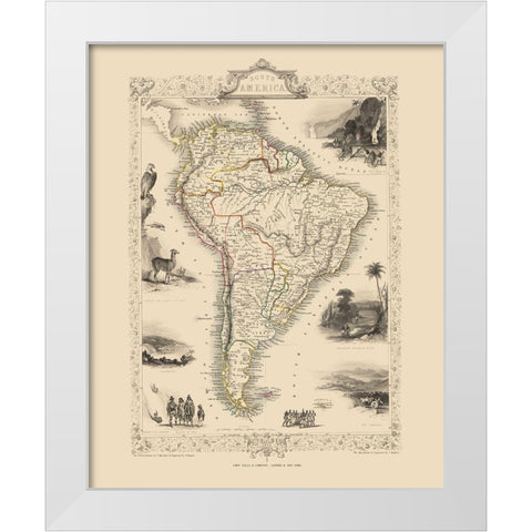 South America - Tallis 1851 White Modern Wood Framed Art Print by Tallis