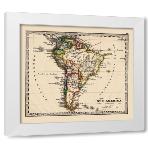South America - Stieler 1852 White Modern Wood Framed Art Print by Stieler