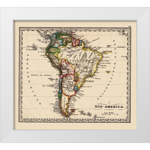 South America - Stieler 1852 White Modern Wood Framed Art Print by Stieler
