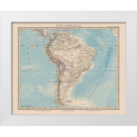 South America - Stieler 1885 White Modern Wood Framed Art Print by Stieler