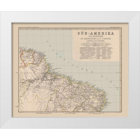 South America Brazil Suriname - Stieler 1885 White Modern Wood Framed Art Print by Stieler