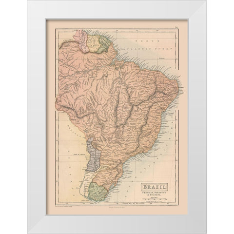 South America Brazil Uruguay Paraguay Guayana White Modern Wood Framed Art Print by Black