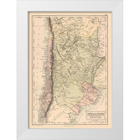 South America Argentina Bolivia Chile - Black 1867 White Modern Wood Framed Art Print by Black