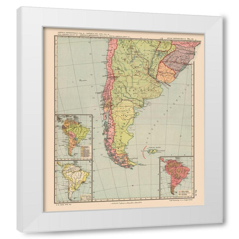 South America - Streit 1913- 23 x 26.55 White Modern Wood Framed Art Print by Streit