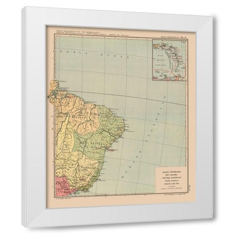Southeastern South America - Streit 1913 White Modern Wood Framed Art Print by Streit