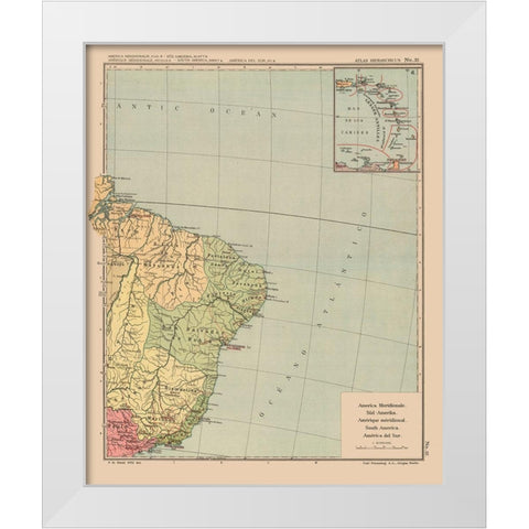 Southeastern South America - Streit 1913 White Modern Wood Framed Art Print by Streit