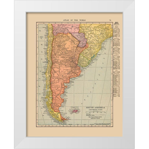 Southern South America - Hammond 1910 White Modern Wood Framed Art Print by Hammond
