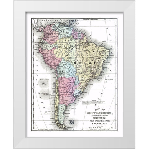 South America - Mitchell 1877 White Modern Wood Framed Art Print by Mitchell