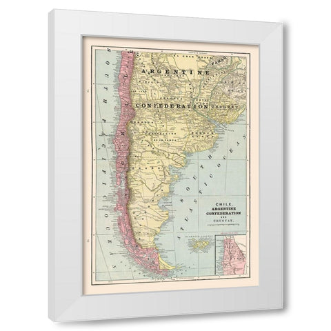 South America Chile Argentina Uruguay - Cram 1892 White Modern Wood Framed Art Print by Cram