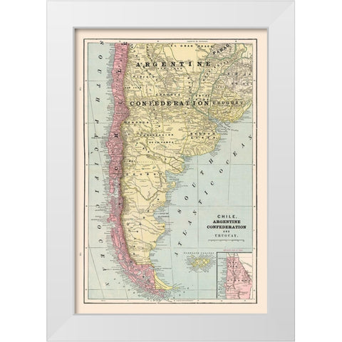 South America Chile Argentina Uruguay - Cram 1892 White Modern Wood Framed Art Print by Cram