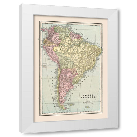 South America - Cram 1892 White Modern Wood Framed Art Print by Cram