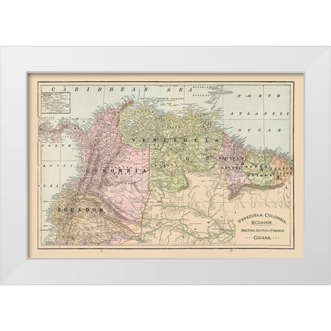 South America Venezuela Ecuador Guiana Colombia White Modern Wood Framed Art Print by Cram