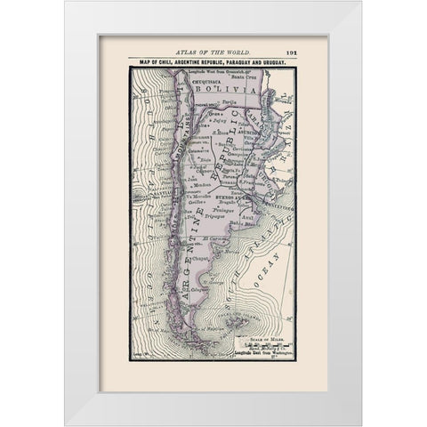 Northern South America - Alden 1886 White Modern Wood Framed Art Print by Alden