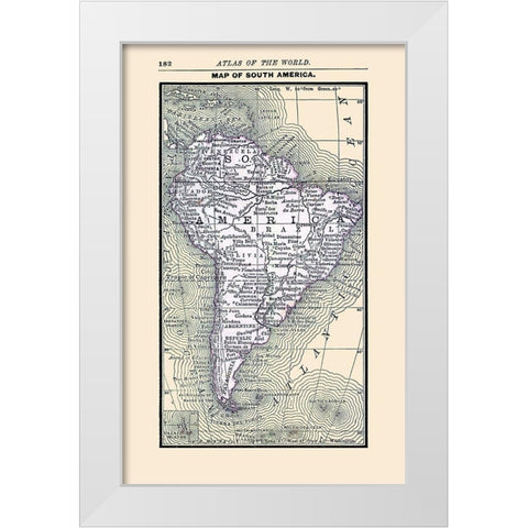 South America - Alden 1886 White Modern Wood Framed Art Print by Alden