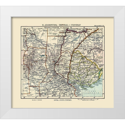 South America Argentina Uruguay - Perthes 1921 White Modern Wood Framed Art Print by Perthes