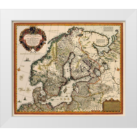 Scandinavia - Visscher 1656 White Modern Wood Framed Art Print by Visscher