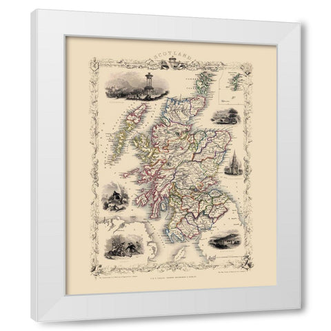 Great Britain Scotland - Tallis 1851 White Modern Wood Framed Art Print by Tallis