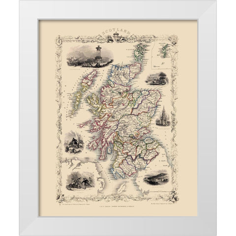 Great Britain Scotland - Tallis 1851 White Modern Wood Framed Art Print by Tallis