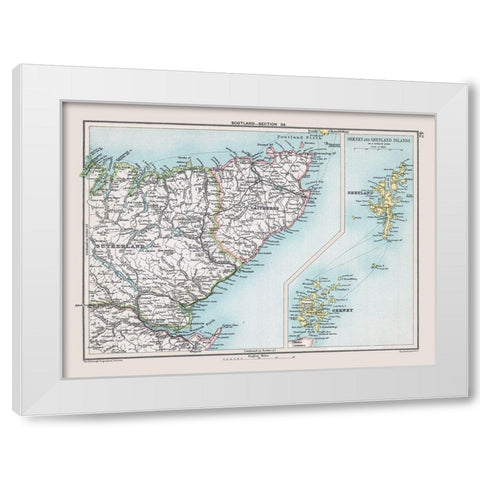 Northern Scotland - Bartholomew 1892 White Modern Wood Framed Art Print by Bartholomew