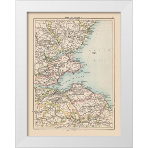 Southeast Scotland - Bartholomew 1892 White Modern Wood Framed Art Print by Bartholomew