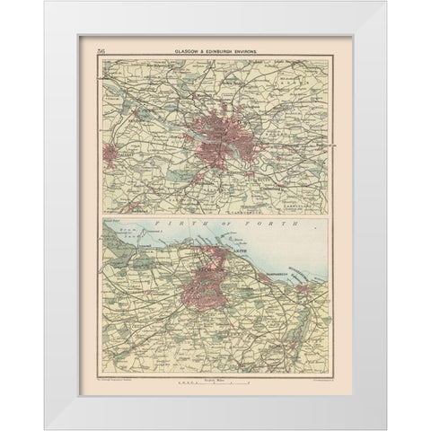 Glasgow Edinburgh Scotland - Bartholomew 1892 White Modern Wood Framed Art Print by Bartholomew