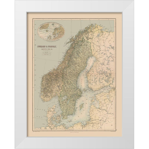 Europe Sweden Norway - Black 1867 White Modern Wood Framed Art Print by Black