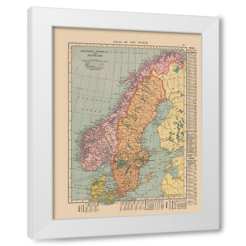 Europe Sweden Norway Denmark - Hammond 1910 White Modern Wood Framed Art Print by Hammond