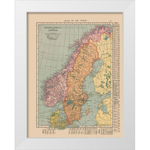 Europe Sweden Norway Denmark - Hammond 1910 White Modern Wood Framed Art Print by Hammond